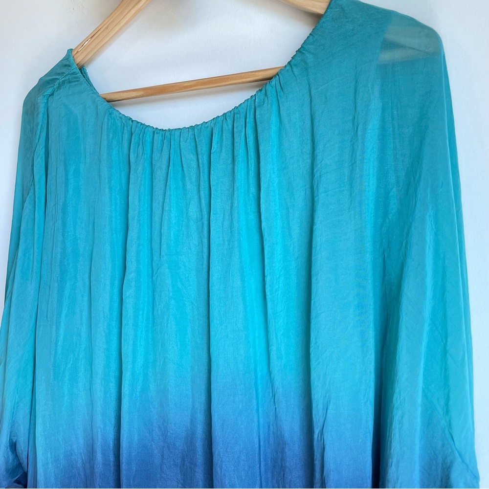 Womens Turquoise Navy Silk Blouse Top - Picture 9 of 16